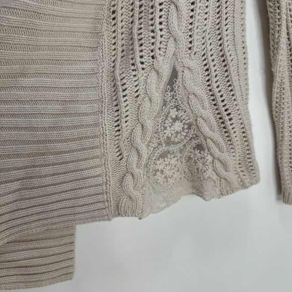Garnet Hill Women’s Cardigan Sweater Cream Beige Open Long Sleeve Knit Lace S - Picture 4 of 7